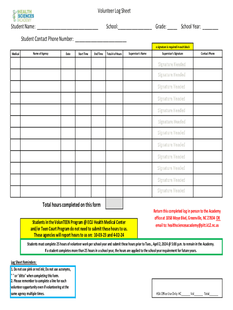 Whitney High School Community Service Contract  Form