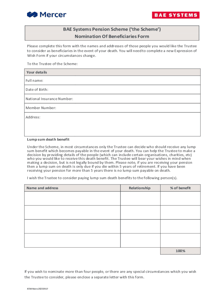 BAE Systems Pension Scheme &#039;the  Form