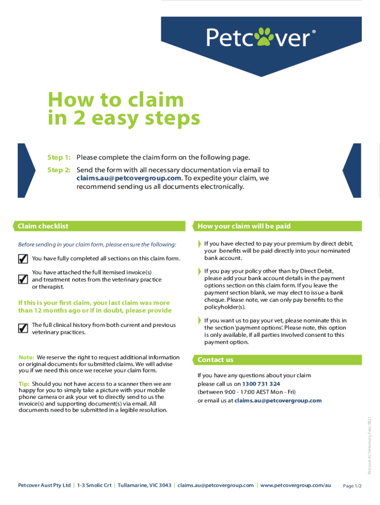 Petcover AU Veterinary Fees Claim Form