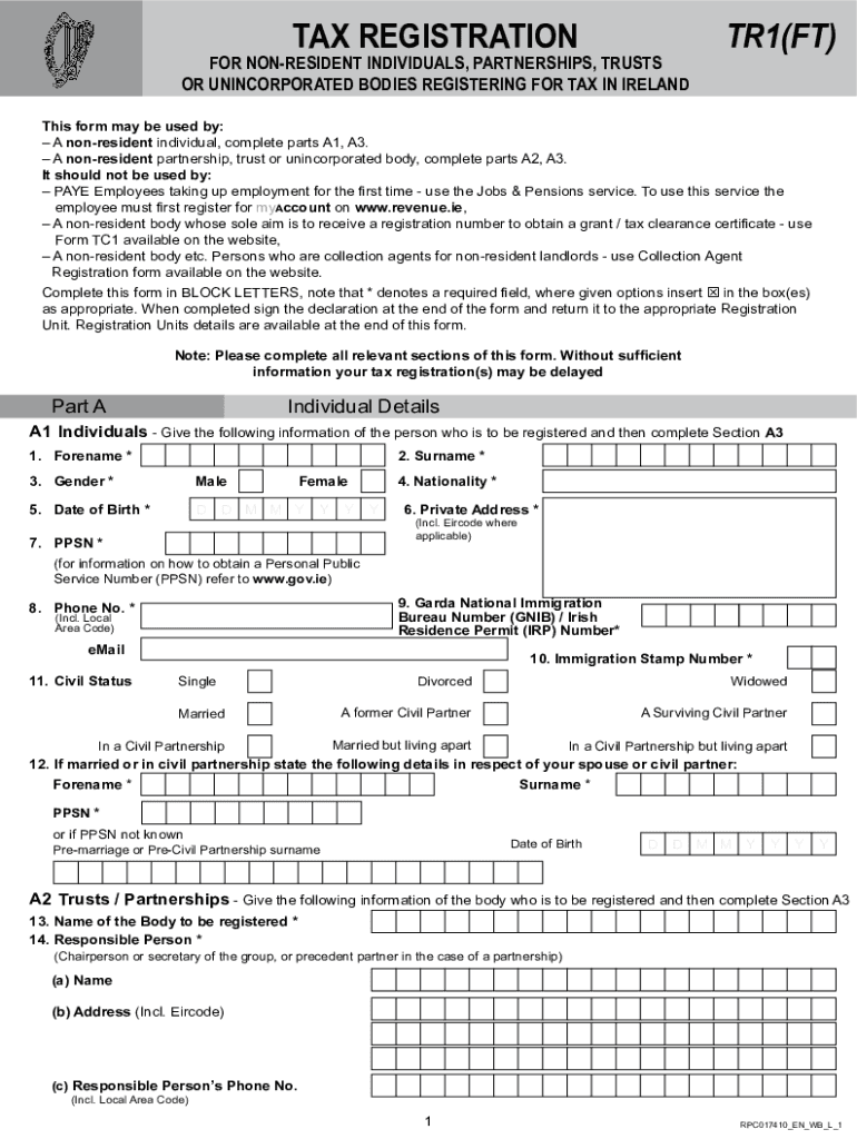 TR1 FT Tax Registration  Form