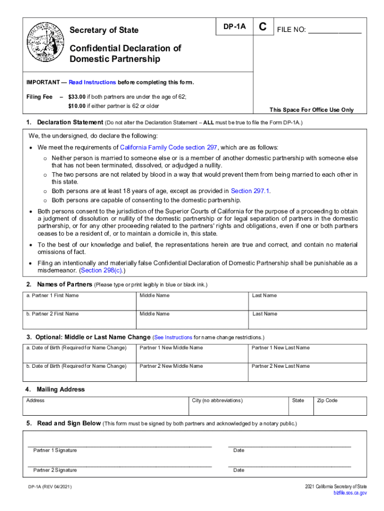  California Domestic Partnership Registry Secretary of 2021-2024