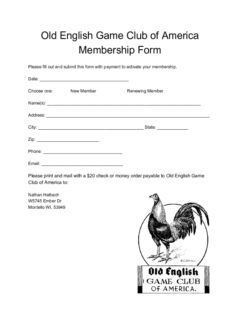 Old English Game Bantam Club of America Form