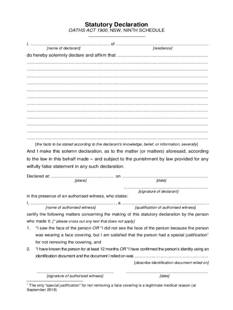  Nsw Statutory Declaration Form Ninth Schedule 2018-2024