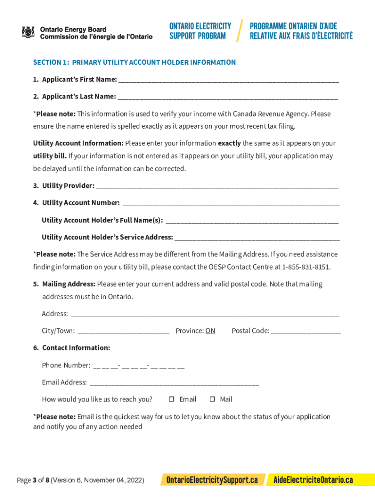  Canada Ontario Electricity Support Program Application Form 2022-2024