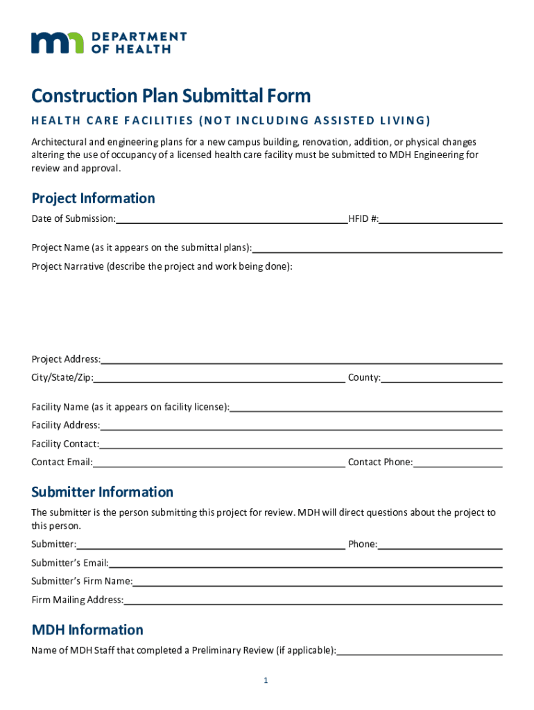  Construction Plan Submittal Form for Health Care Facilities Construction Plan Submittal Form for Health Care Facilities 2023-2024