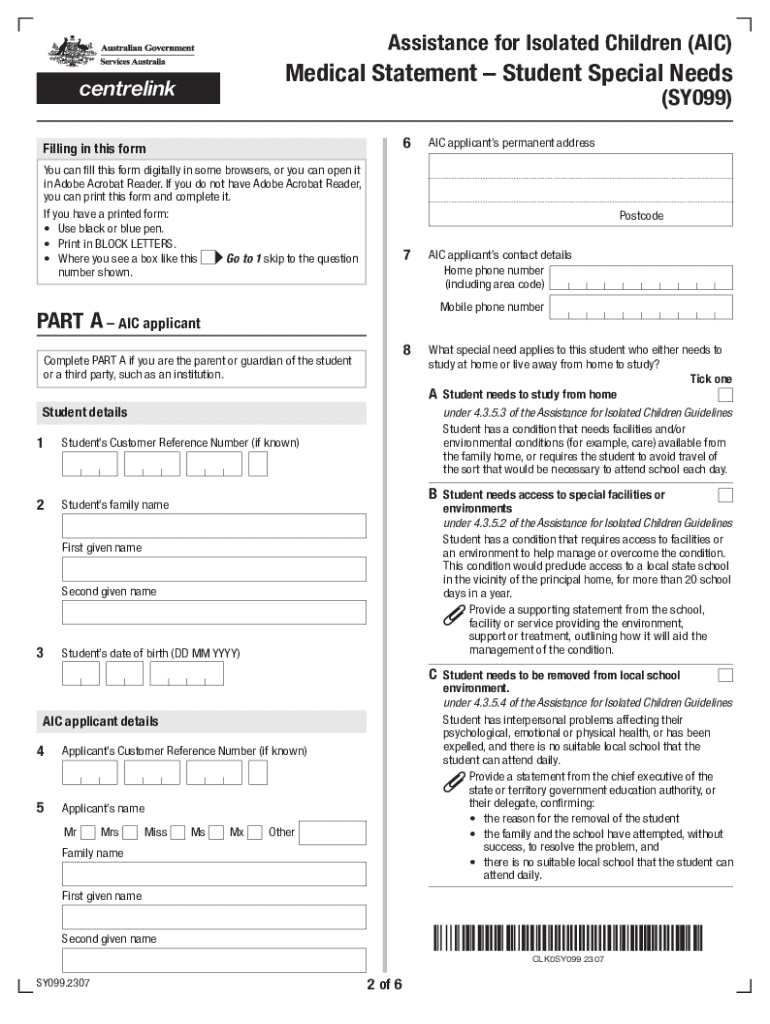  Medical Statement Student Special Needs SY099 2023-2024