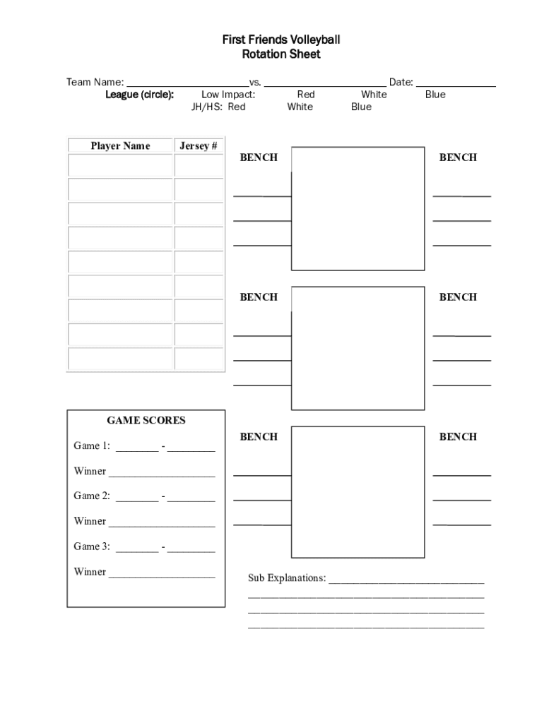 Volleyball Rotation Sheet Blank PDF Fill Online, Printable  Form