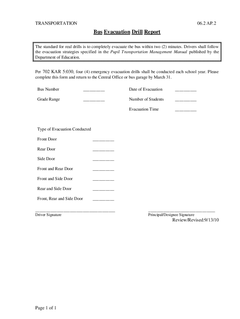 Bus Evacuation Drill Sheet Mason County Schools  Form