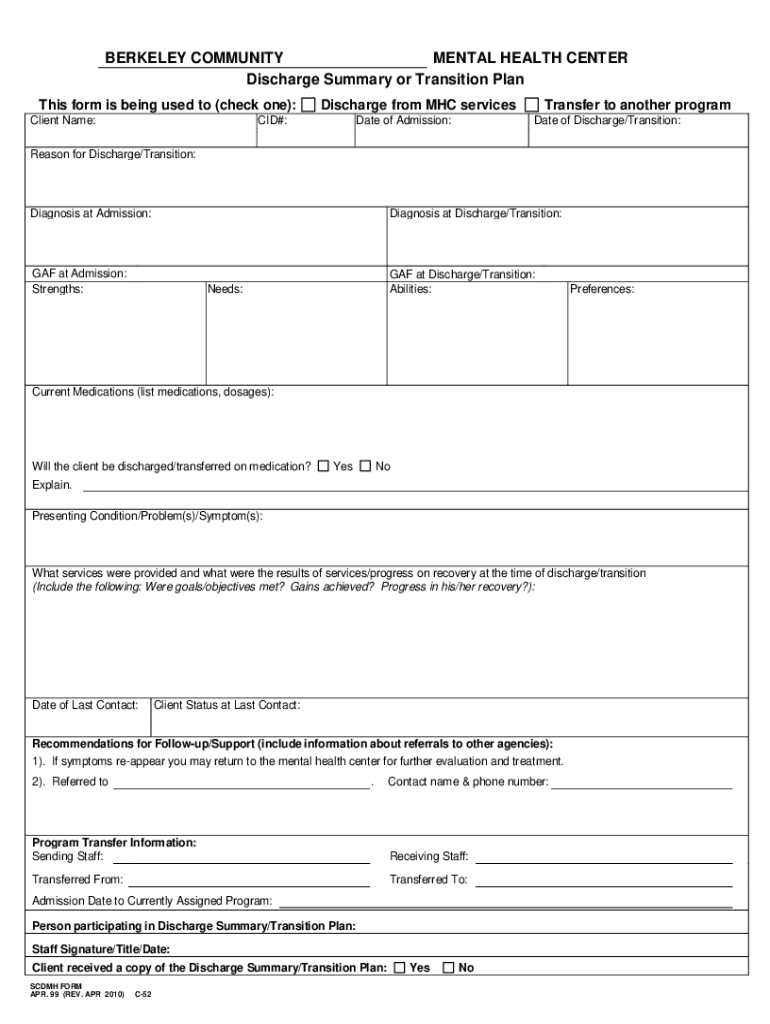 Discharge Summary PDF Forms and Templates