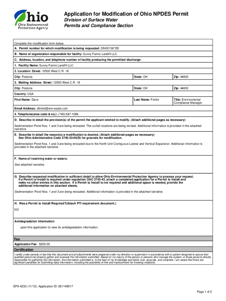  NPDES Permit Modification Request Section 301g 2012-2024