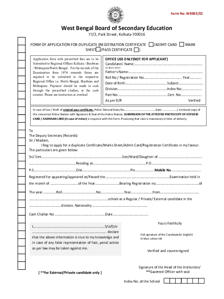 Madhyamik Certificate Download Fill Online, Printable  Form