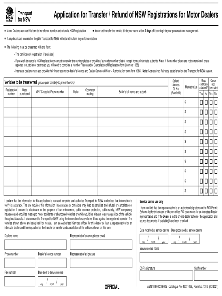 Request for Refund of Nsw Registration Online Form