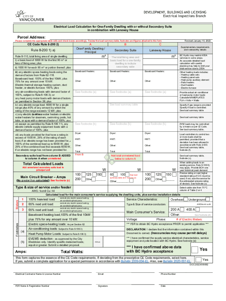  Electrical Load Calculation for One Family Laneway House Load Calculation Form 2023-2024