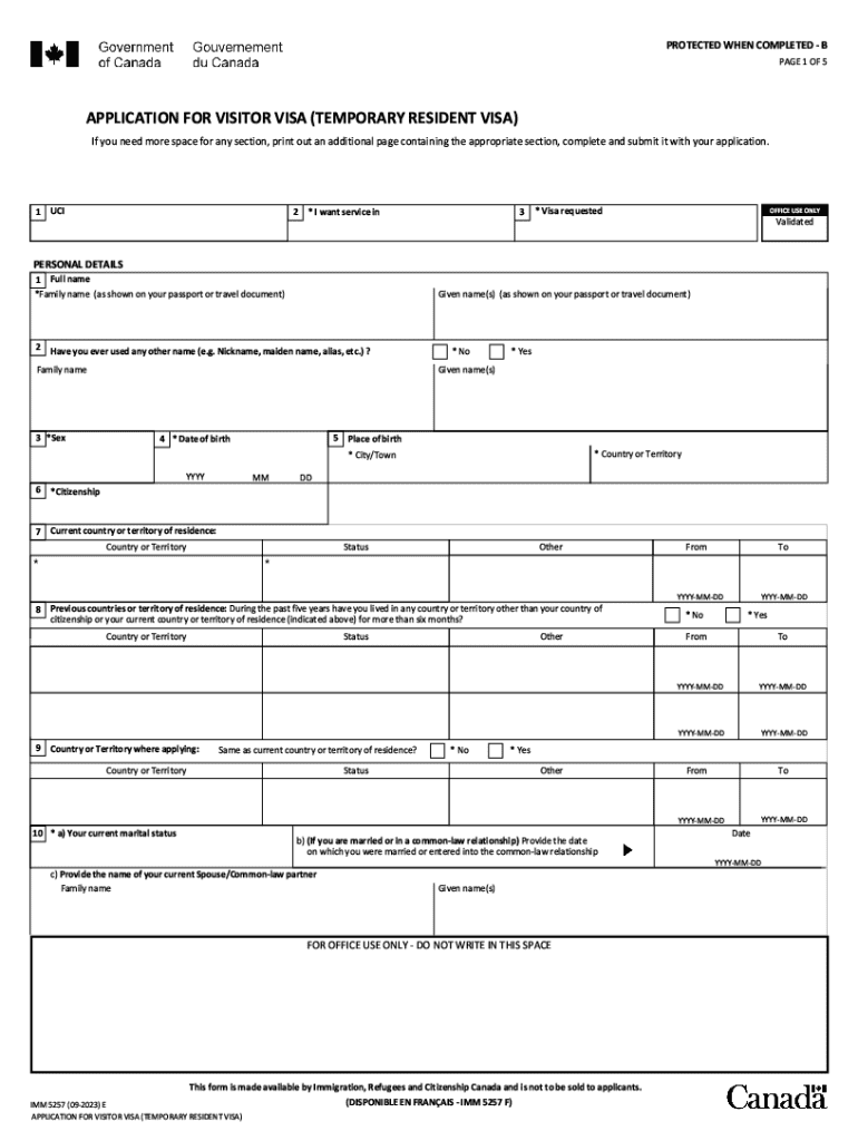  IMM 5257 E Application for Visitor Visa Temporary Resident Visa Imm5257e PDF 2023-2024