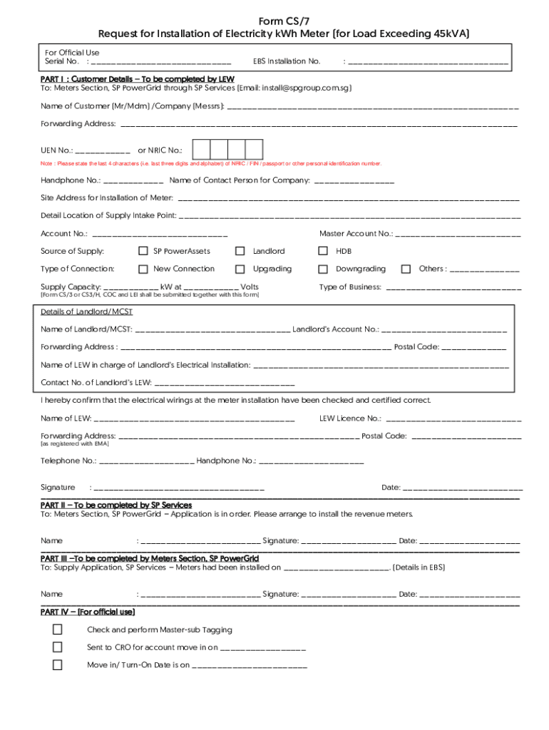  CS7 Request for Installation of Electricity KWh Meter for 2019-2024