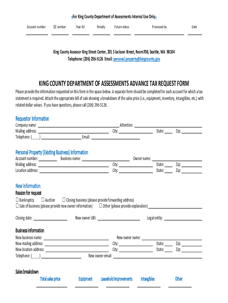 KING COUNTY DEPARTMENT of ASSESSMENTS ADVANCE TAX  Form