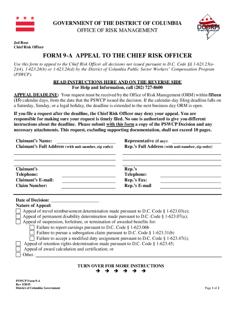 FORM 9 a APPEAL to the CHIEF RISK OFFICER
