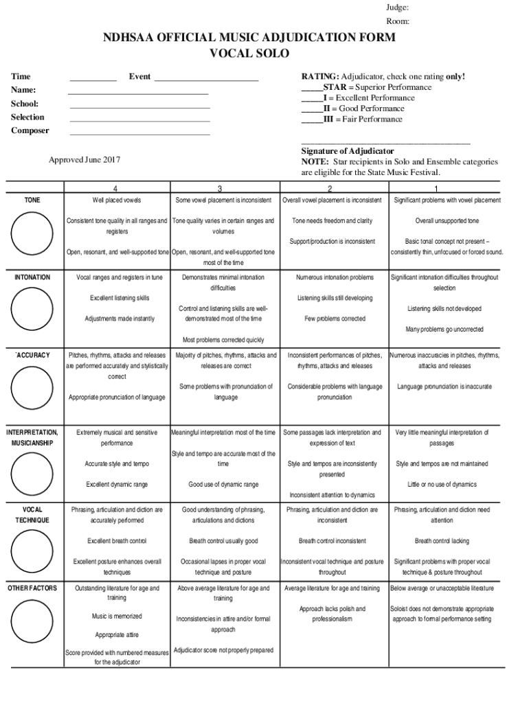  Vocal Solo Festival Adjudication Form 2017-2024