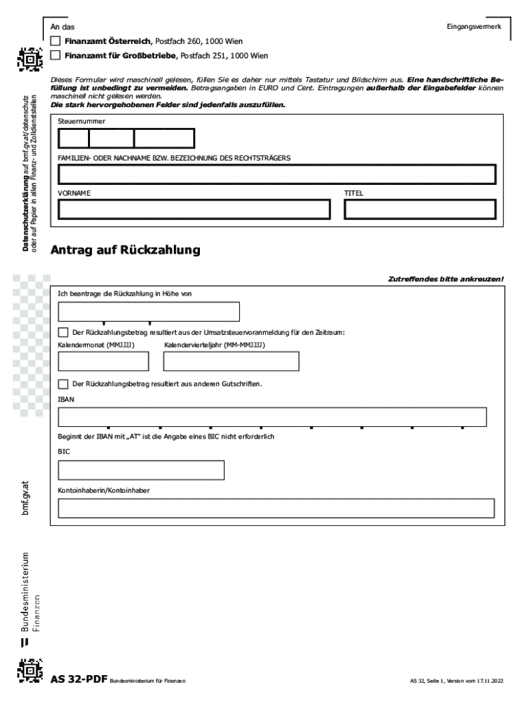  AS32 Antrag Auf Rckzahlung Formular Forms2web Electronic Forms 2022-2024