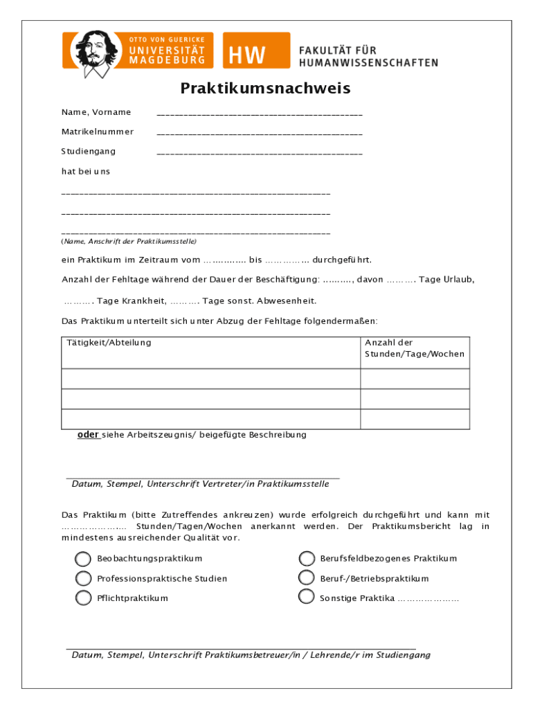 Praktikumsnachweis FrauHerr Name  Form