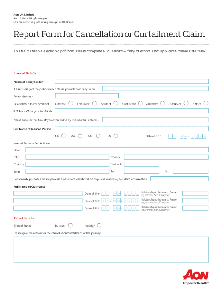 Aon UK Cancellation or Curtailment Claim Form