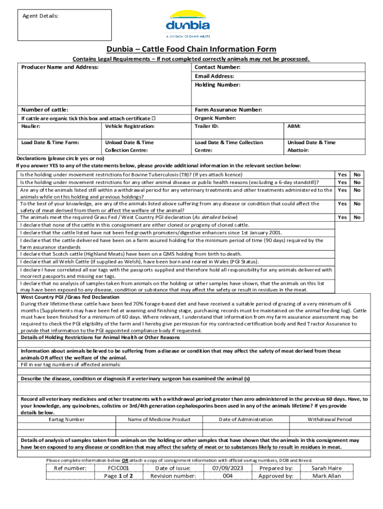 Cattle Food Chain Information Form