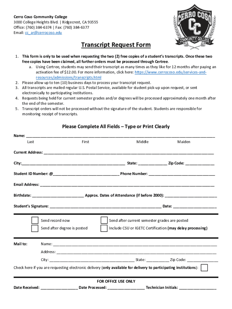 Transcript Request Form