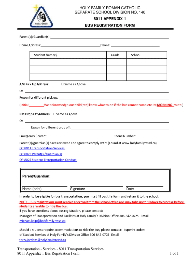 Holy Family Roman Catholic Separate School Division No 140  Form