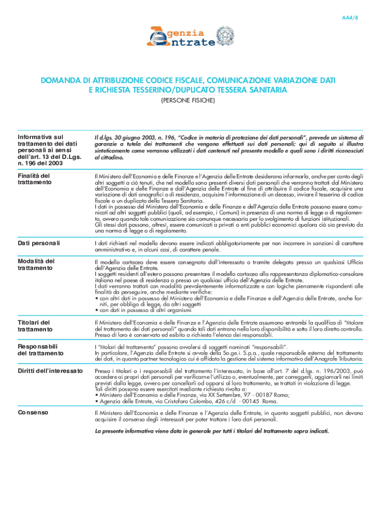  Tessera SanitariaCodice Fiscale Modello AA48 2013-2024