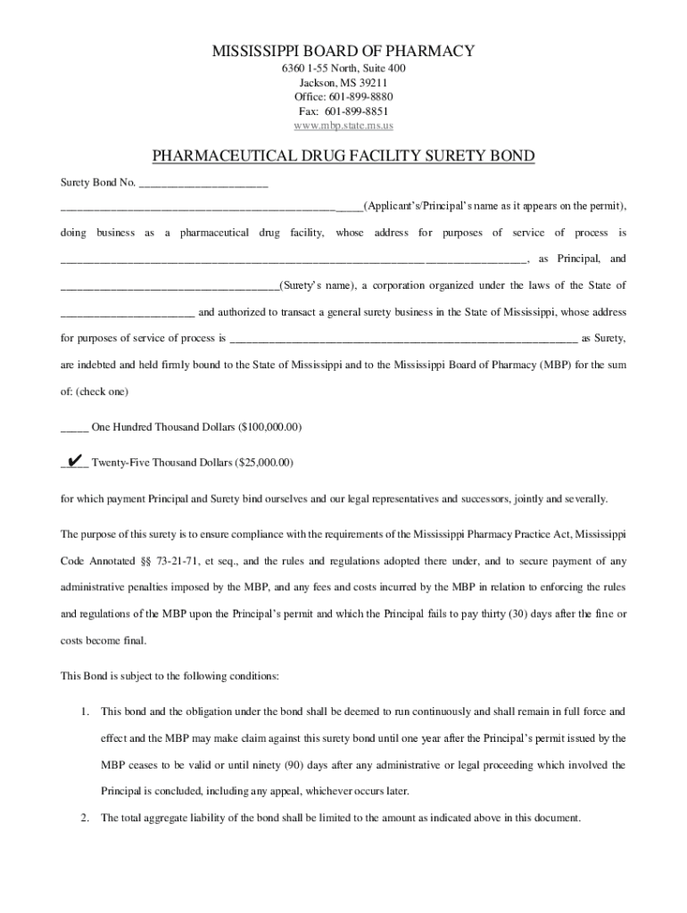 MISSISSIPPI BOARD of PHARMACY 6360 155 North, Suit  Form