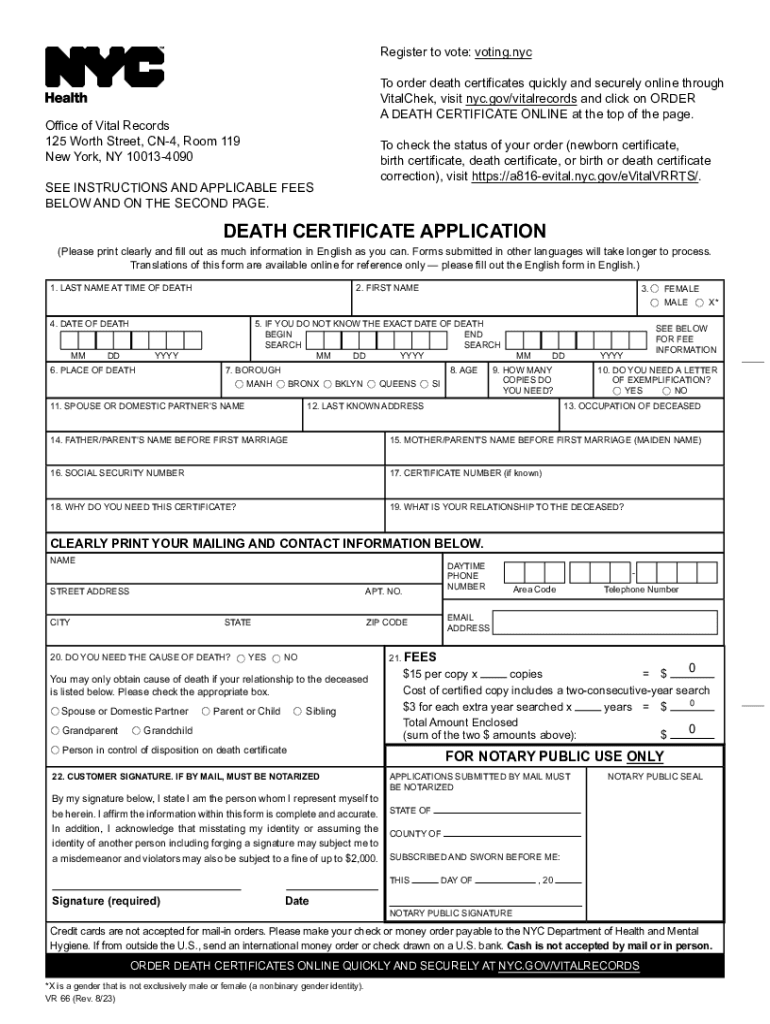  Fillable Online New York Death Certificates for Foreign Use Fax 2023-2024