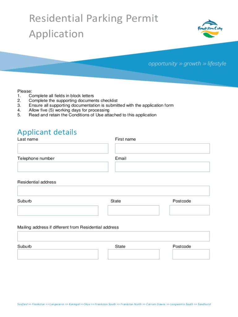 Residential Parking Permit Application Carlton North West  Form