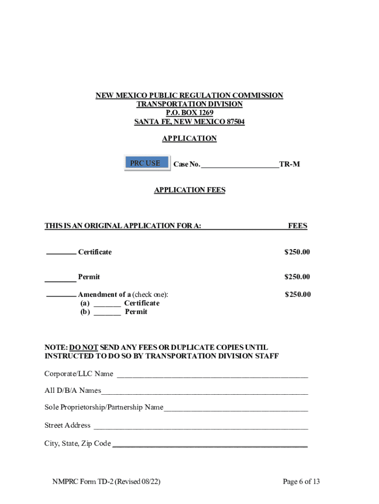 Fillable Online Nmprc State Nm Application for a Certificate  Form