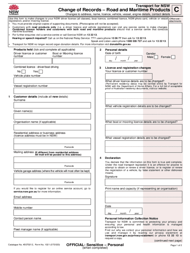 Fillable 45070212 Adjustment of Records Change of Records  Form