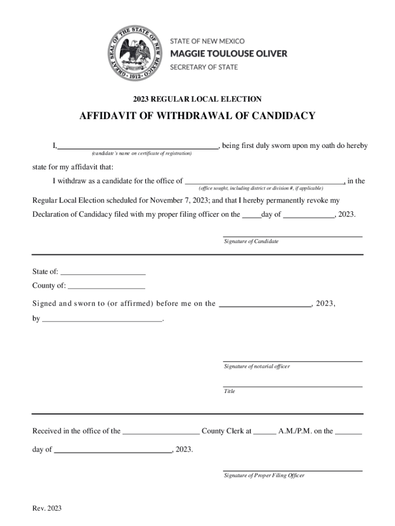 AFFIDAVIT of WITHDRAWAL of CANDIDACY Saffire  Form