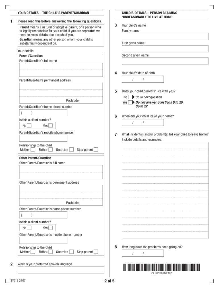 Youth Allowance or ABSTUDY Unreasonable to Live at Home Statement by ParentsGuardians  Form