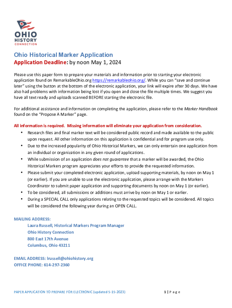  Ohio Historical Marker Application, Test File Upload Change 2023-2024