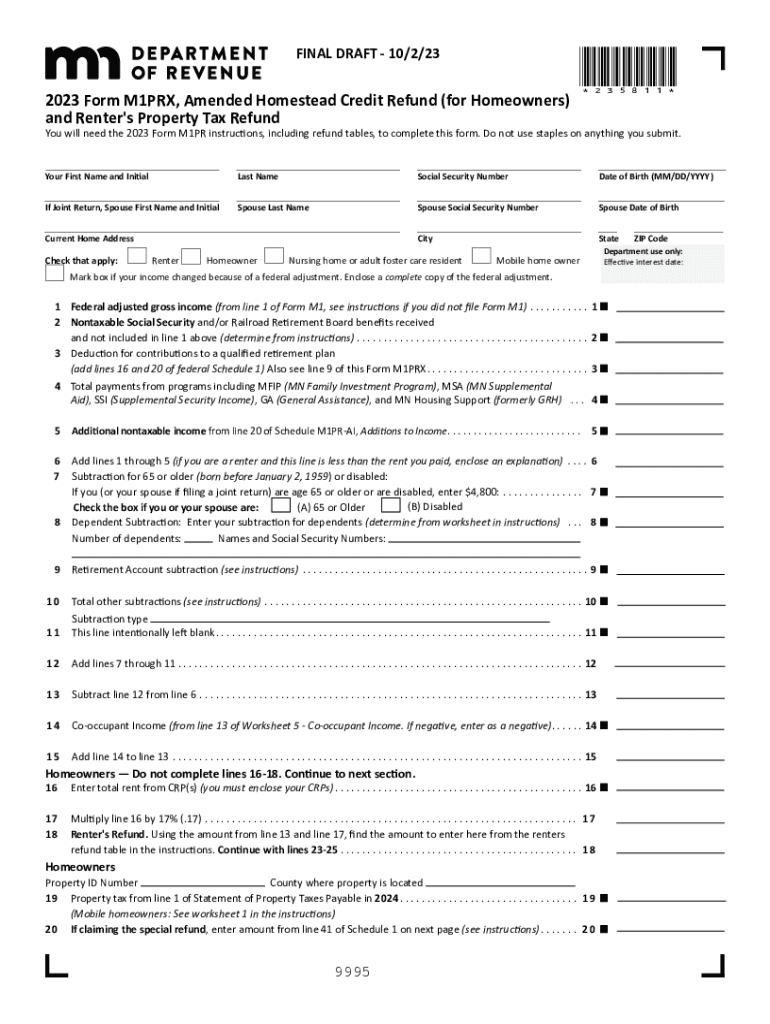 Form M1PR, Homestead Credit Refund Fill Out &amp; Sign Online