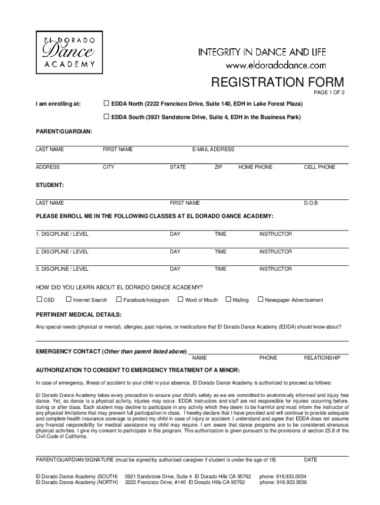  Fillable Online REGISTRATION FORM El Dorado Dance 2023-2024