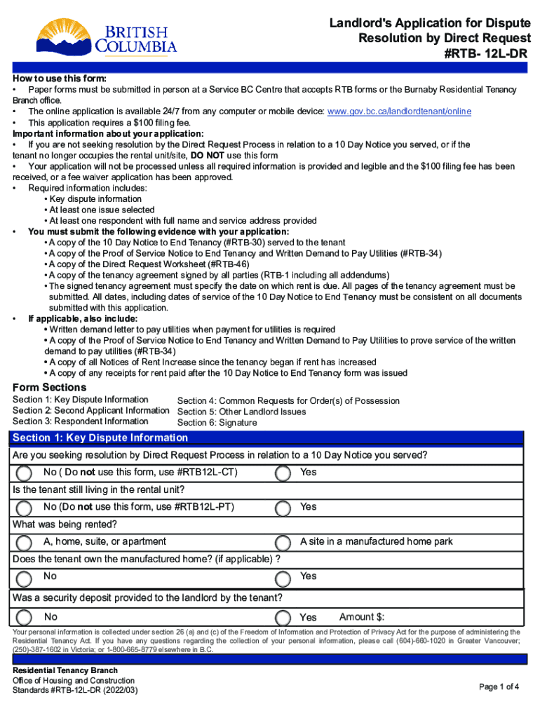  Landlord&#039;s Direct Request for Possession of the Rental Unit 2022-2024