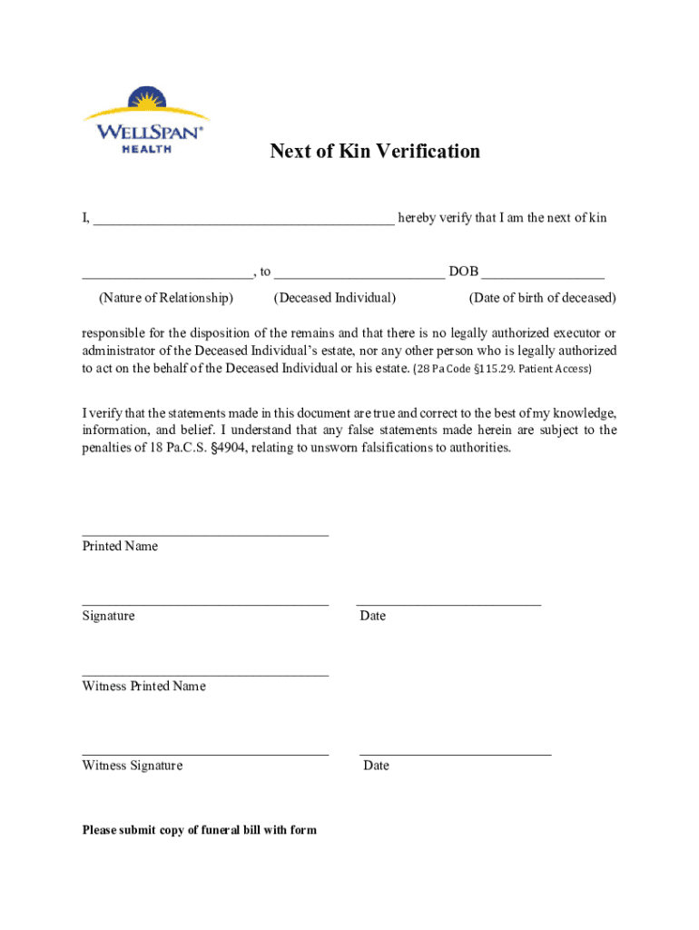 Next of Kin and Personal Representative Records Request  Form