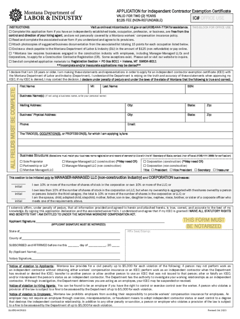 Fillable Online APPLICATION for Independent Contractor  Form