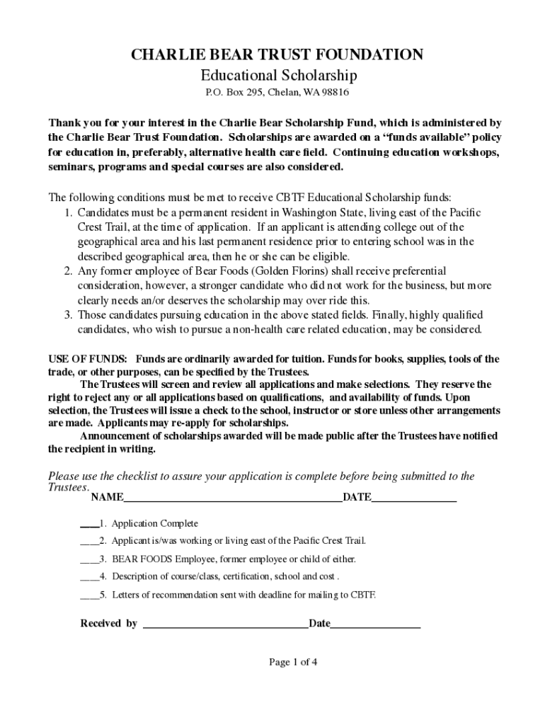 Fillable Online Mail Chelanschools Charlie Bear Trust Fund  Form