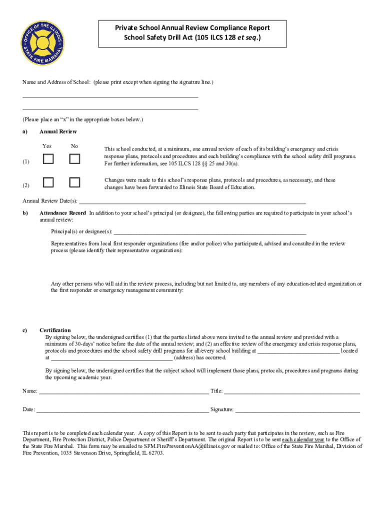  Fillable School Safety Drill Act 105 ILCS 128 Et Illinois 2021-2024