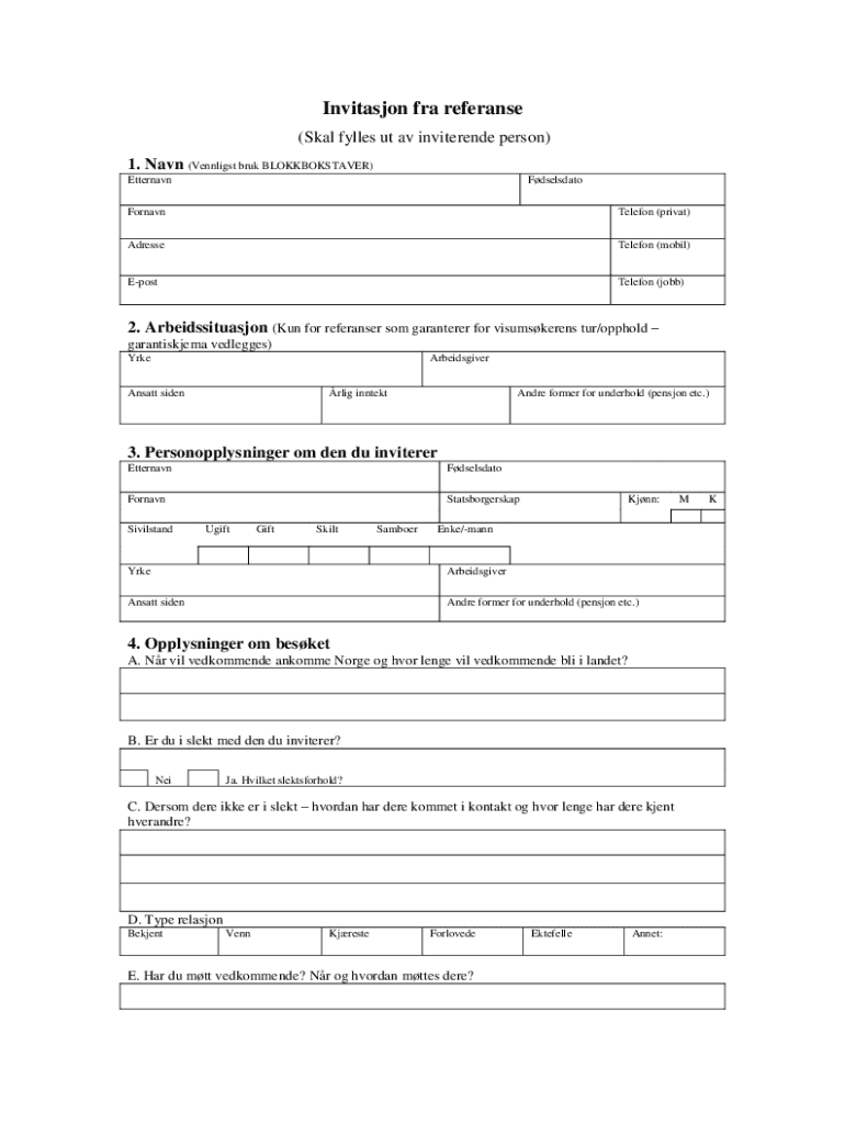 Invitasjon Fra Referansen I Norge  Form