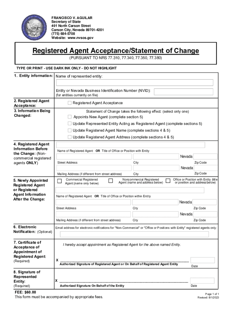 Registered Agent AcceptanceStatement of Change  Form