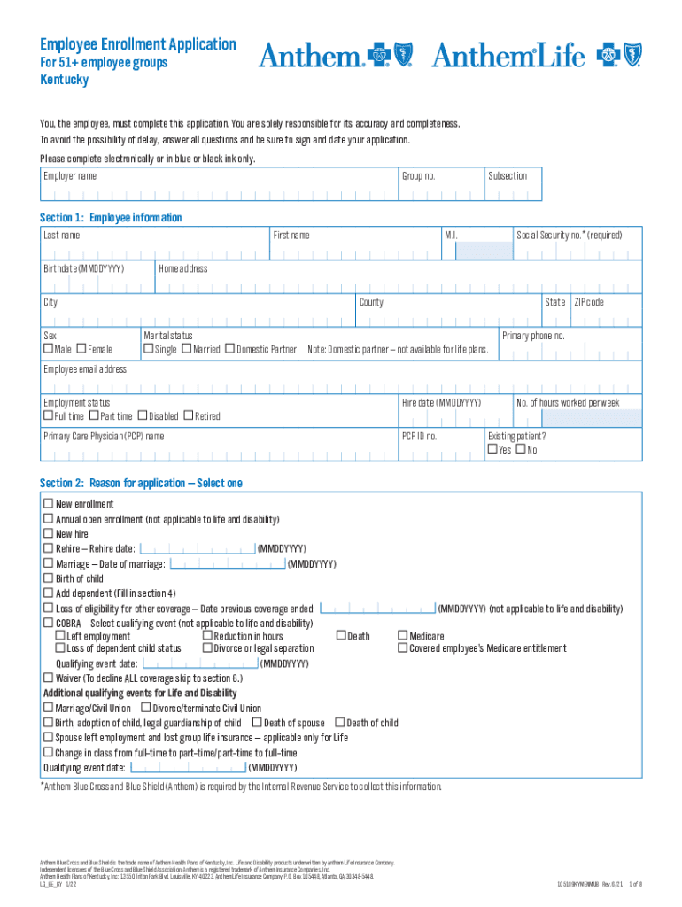 Kentucky Small Group Employee EnrollmentChange Form