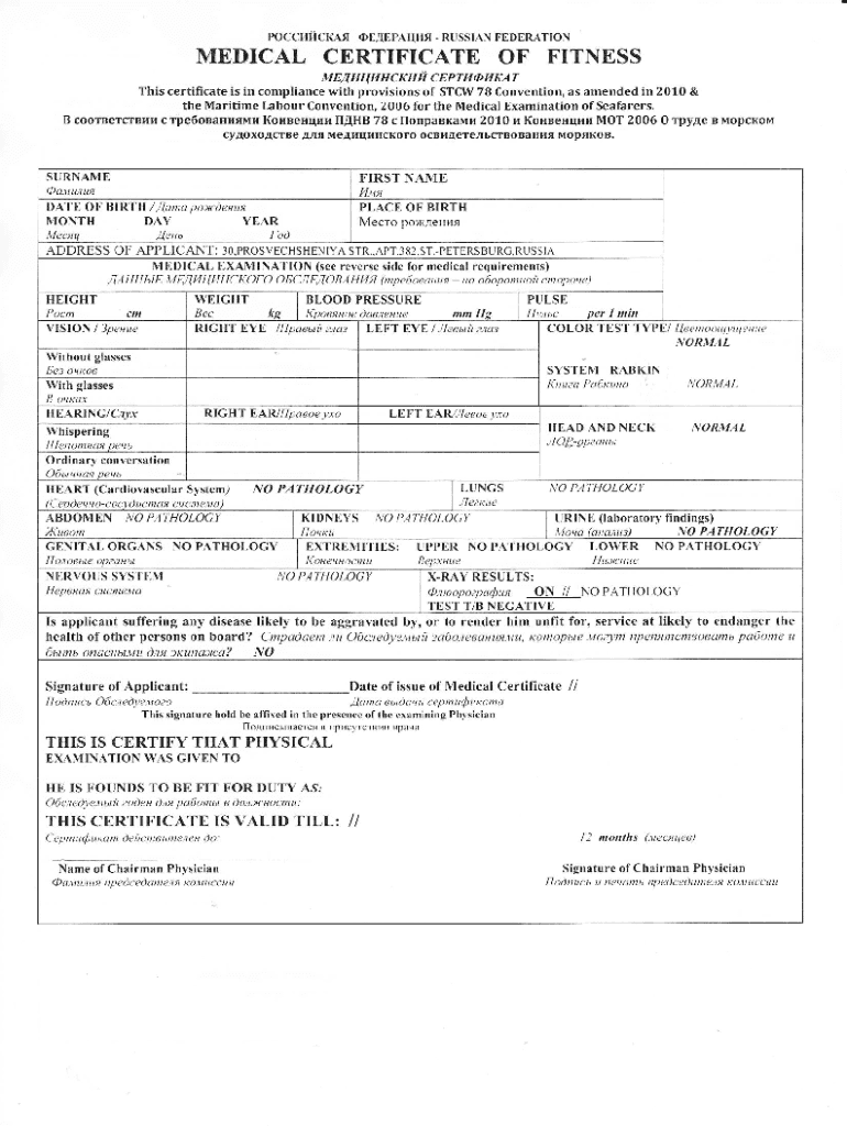Seafarers Medical Certificate 2010 2026 Form Fill Out And Sign 