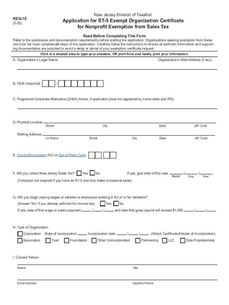  Reg 1E Application for ST 5 Exempt Organization Certificate Form 2021