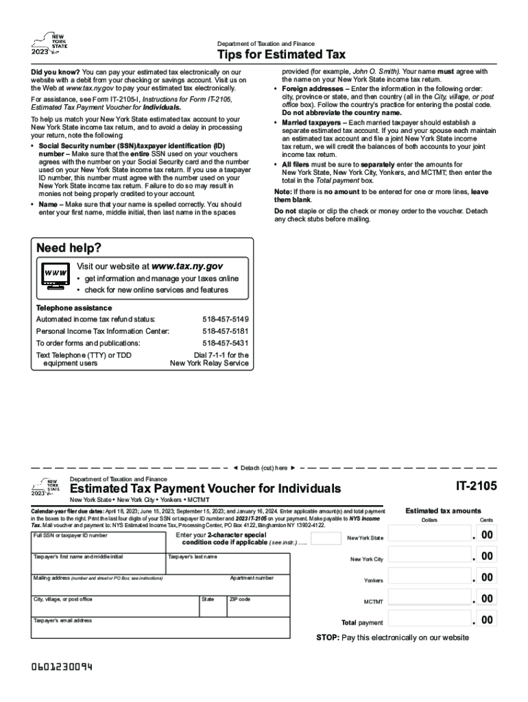 Form it 2105 Estimated Income Tax Payment Voucher Tax Year